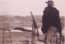 At the bow gun of a whale chasing boat